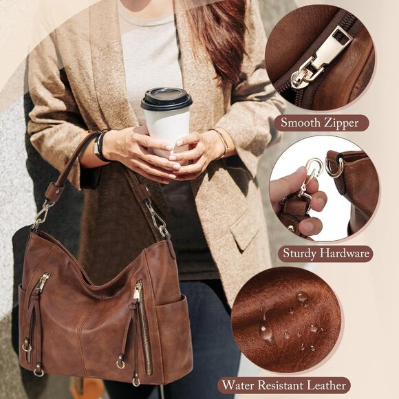 Trendy Brown Hobo Bag for Women - Perfect Gift with Roomy Interior & Pockets - Picture 5 of 7